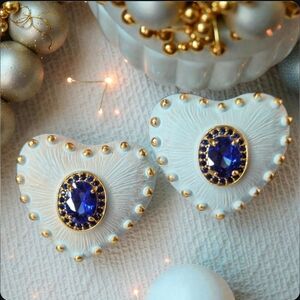 Fun Blue Pink Wash Puffy Heart Sapphire Crystal Earrings